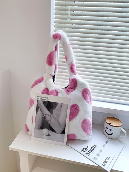 binfenxie - Heart Graphic Fluffy Tote Bag  - Women Tote Bags