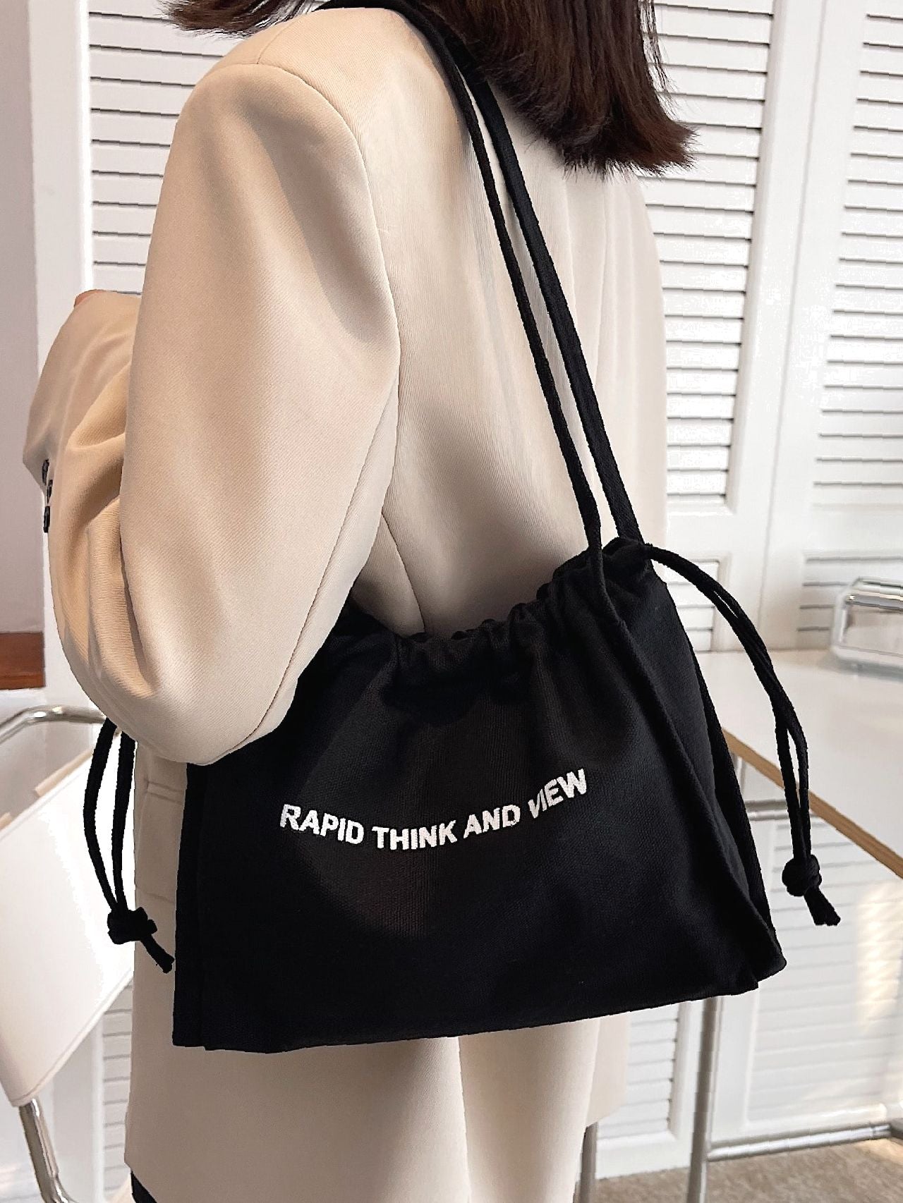 binfenxie - Slogan Graphic Shoulder Tote Bag  - Women Tote Bags