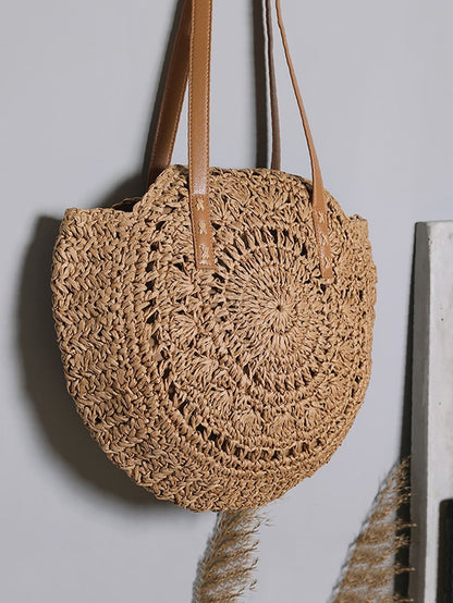 binfenxie - Hollow Out Circle Straw Bag  - Women Tote Bags