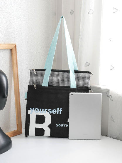 binfenxie - Letter Graphic Colorblock Shopper Bag  - Women Tote Bags