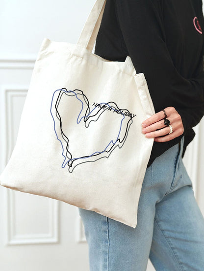 binfenxie - Heart & Slogan Graphic Shopper Bag  - Women Tote Bags