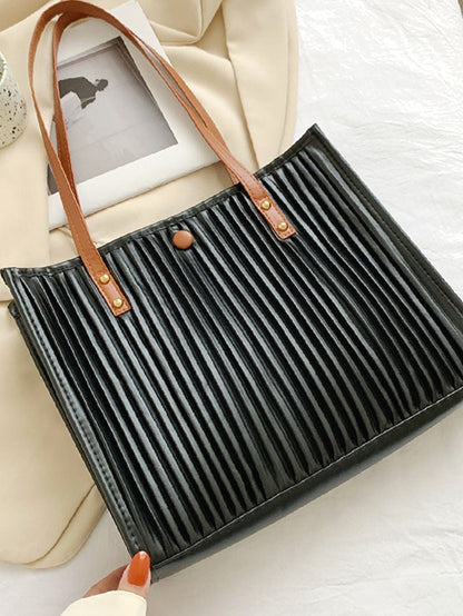 binfenxie - Vertical Striped Shoulder Tote Bag  - Women Tote Bags