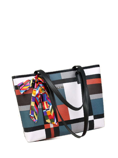 binfenxie - Twilly Scarf Decor Geometric Print Tote Bag  - Women Tote Bags