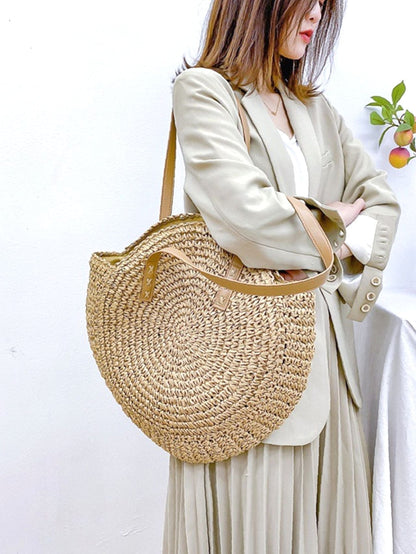 binfenxie - Circle Straw Shoulder Tote Bag  - Women Tote Bags