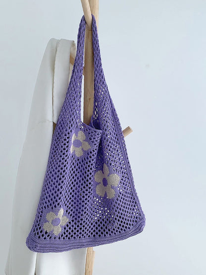 binfenxie - Flower Print Crochet Shopper Bag  - Women Tote Bags