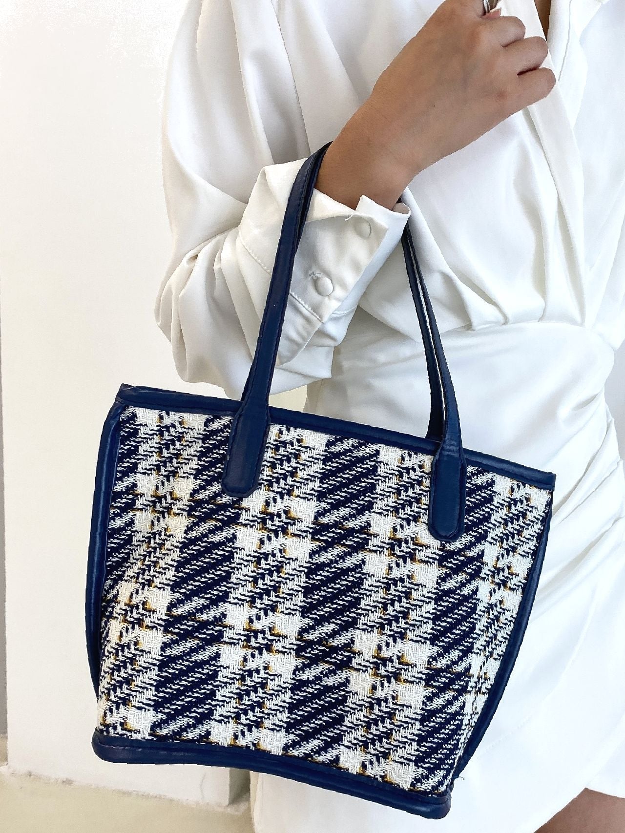 binfenxie - Tartan Tote Bag with Inner Pouch  - Women Tote Bags