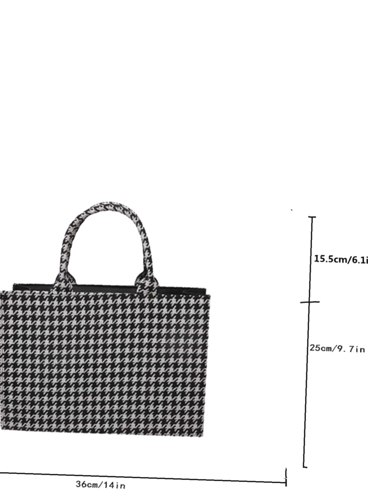 binfenxie - Allover Houndstooth Top Handle Bag  - Women Tote Bags