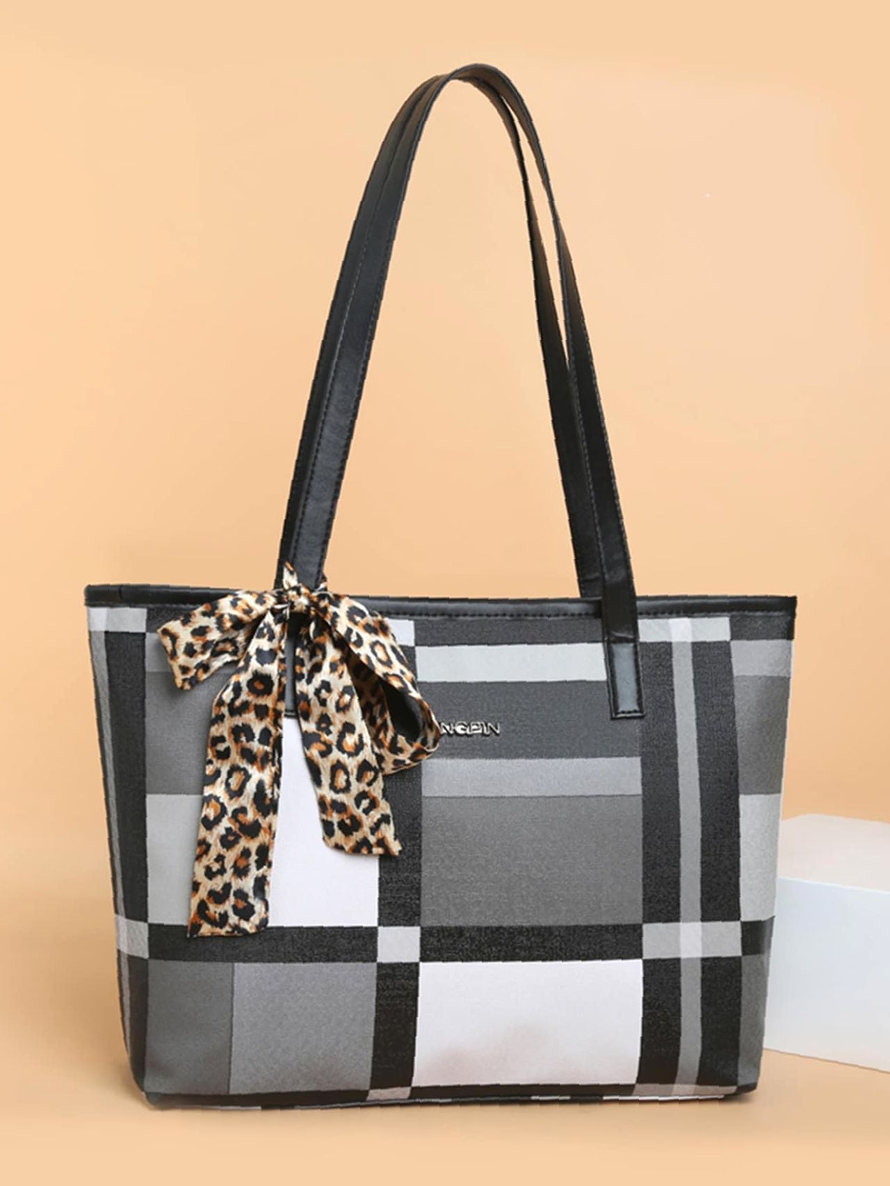 binfenxie - Twilly Scarf Decor Geometric Print Tote Bag  - Women Tote Bags