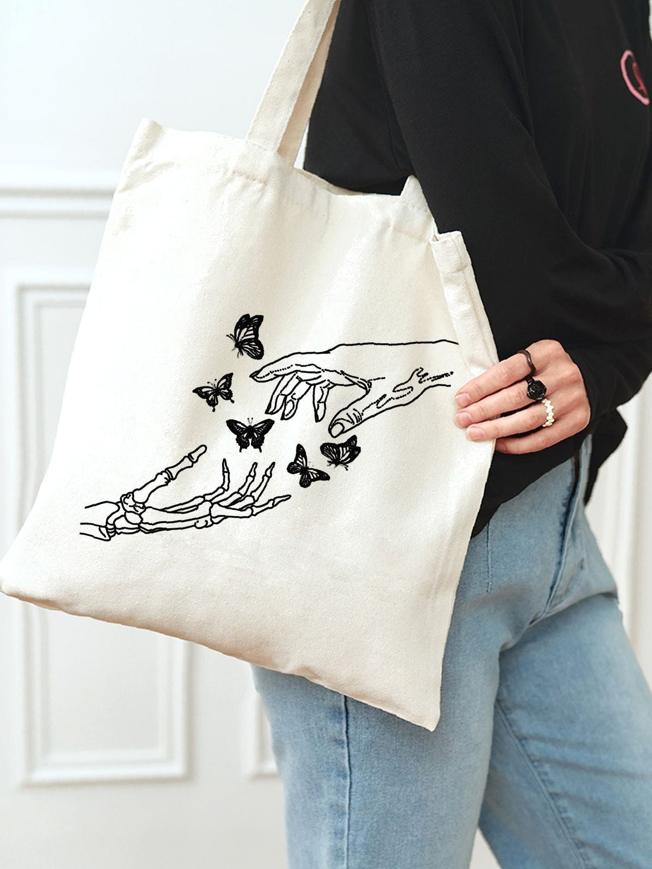 binfenxie - Butterfly Graphic Shopper Bag  - Women Tote Bags