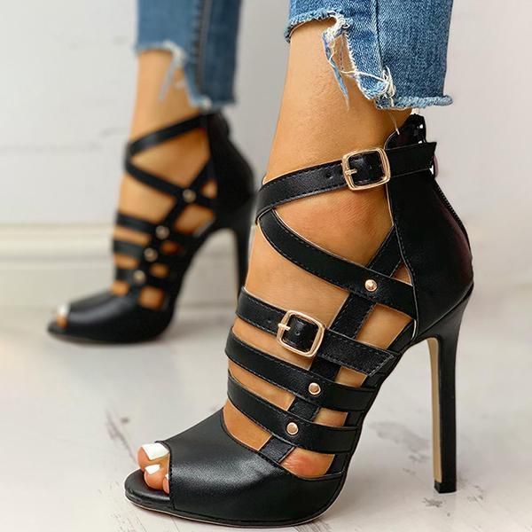 Women Peep Toe Ankle Strap High Heels Dress Pump Shoes