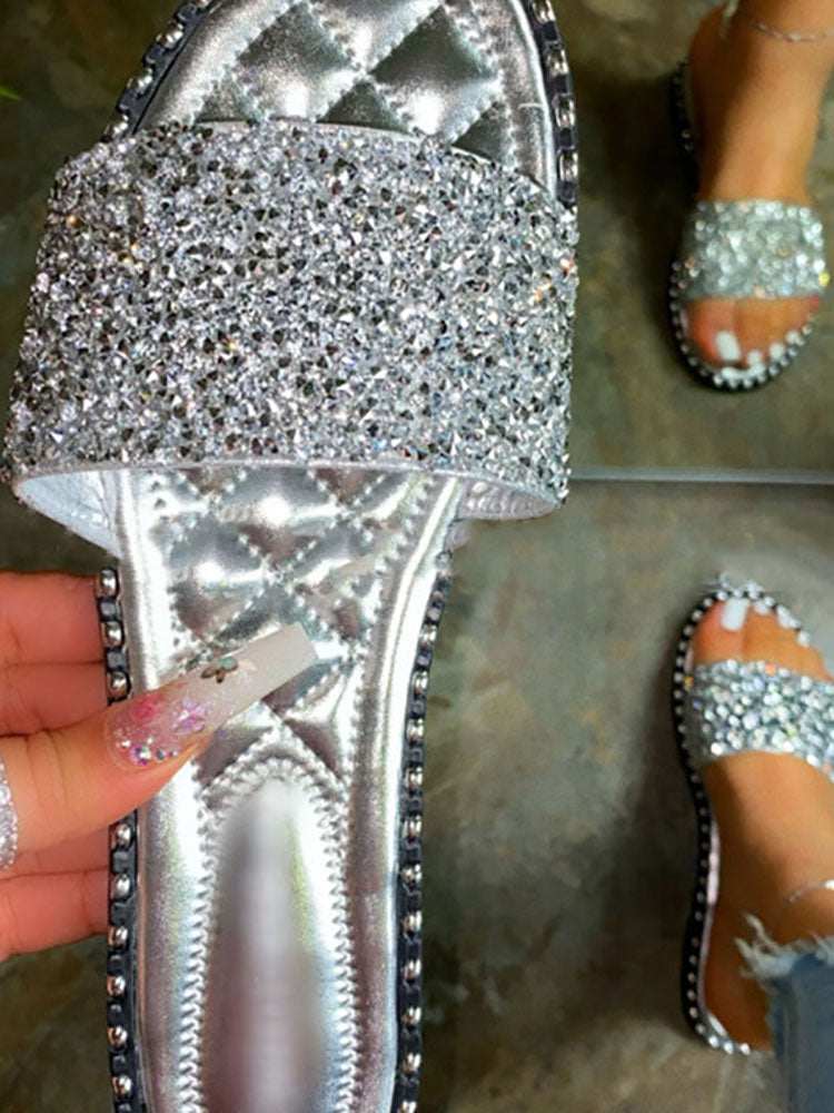 Rhinestone Bling Flat Slippers