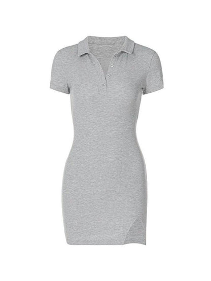 Ribbed Short Sleeve Slit Mini Dress