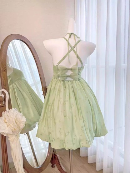 Green A-line Mini Dress  HOT1500