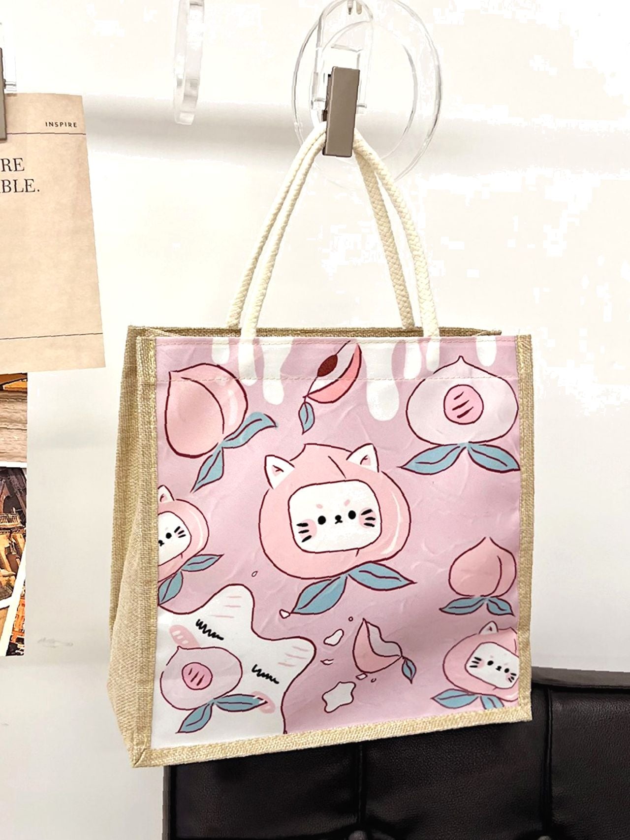 binfenxie - Cartoon & Peach Graphic Shopper Bag  - Women Tote Bags