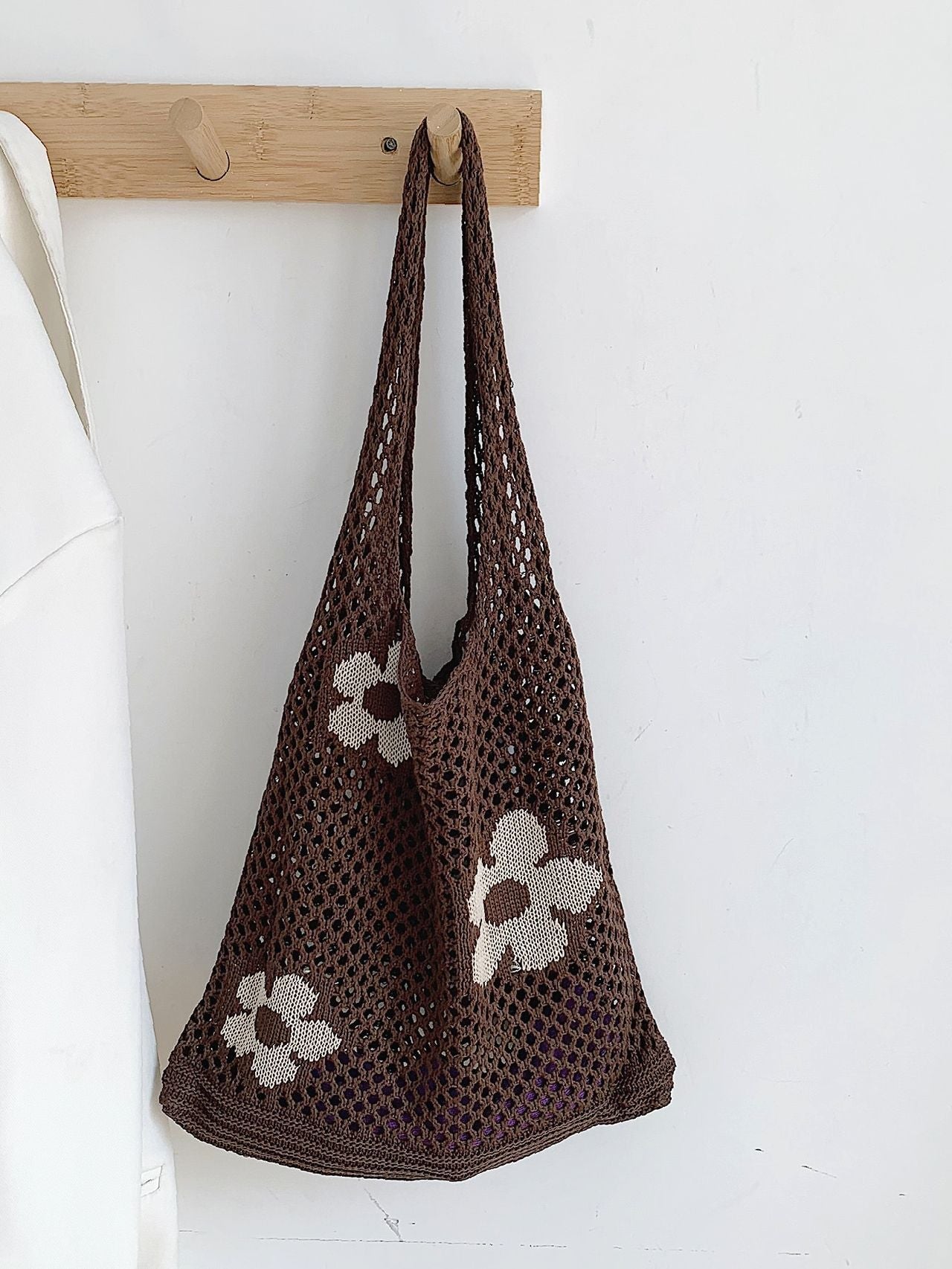 binfenxie - Floral Pattern Crochet Tote Bag  - Women Tote Bags