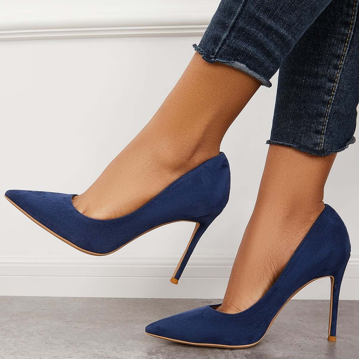 Women Elegant Classic Suede Heels Pointed Toe Dress Pumps Stiletto High Heels