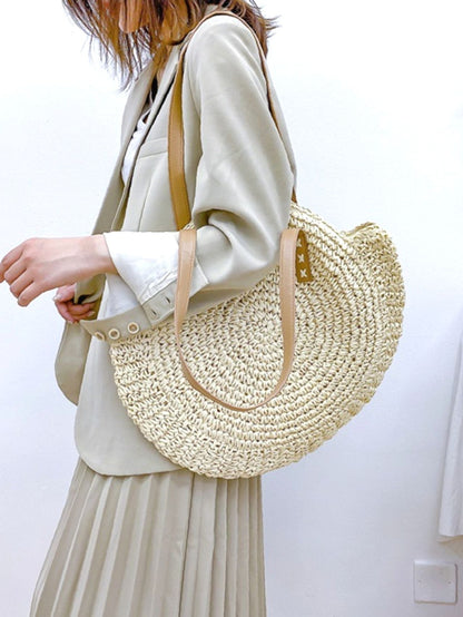 binfenxie - Circle Straw Shoulder Tote Bag  - Women Tote Bags