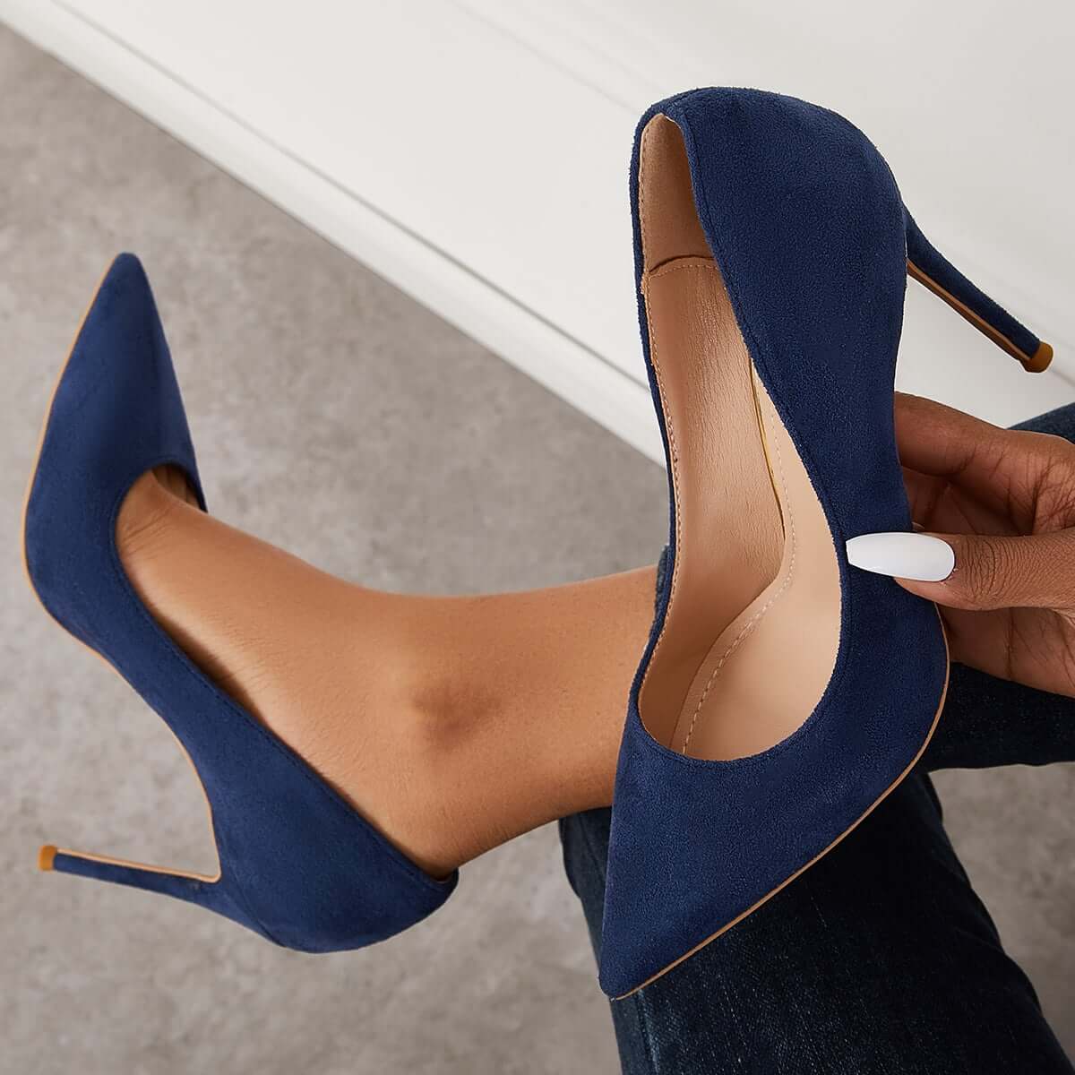 Women Elegant Classic Suede Heels Pointed Toe Dress Pumps Stiletto High Heels