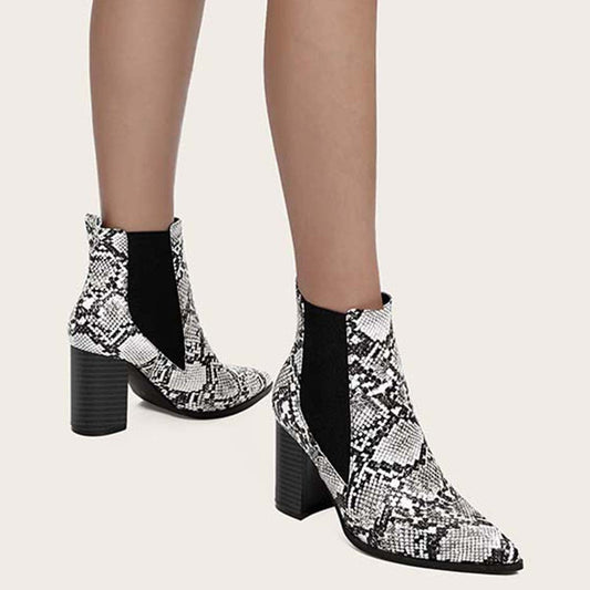 Women Chunky Heel Chelsea Booties Pointy Toe Western Ankle Boots