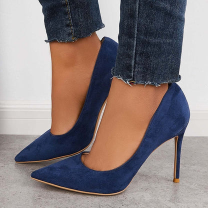 Women Elegant Classic Suede Heels Pointed Toe Dress Pumps Stiletto High Heels