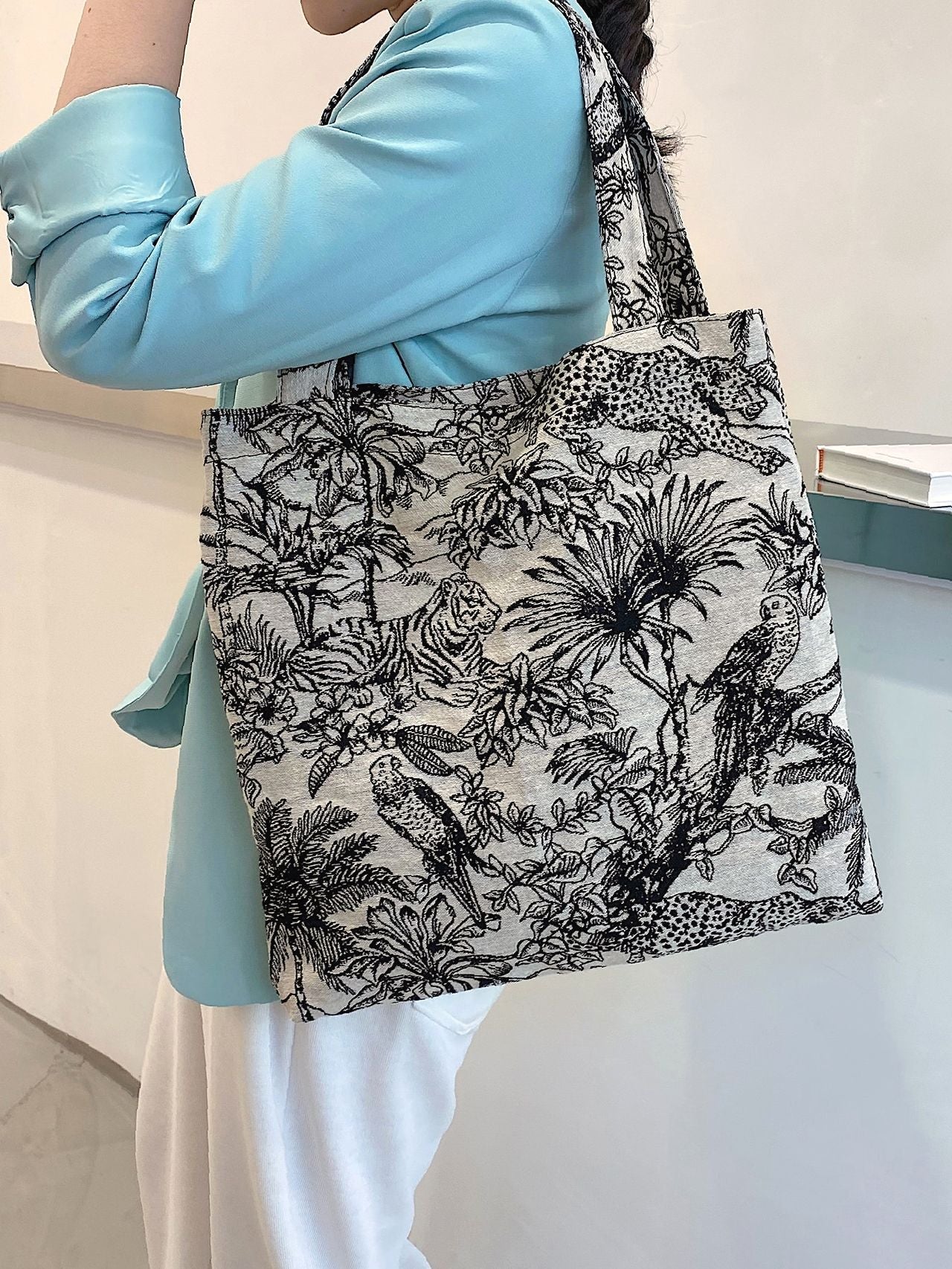 binfenxie - Tropical Graphic Shopper Bag  - Women Tote Bags