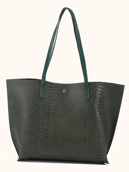 binfenxie - Crocodile Embossed Studded Detail Shoulder Tote Bag  - Women Tote Bags