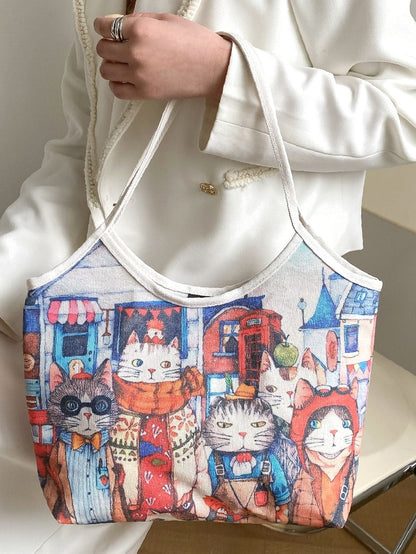 binfenxie - Cartoon Cat Print Tote Bag  - Women Tote Bags