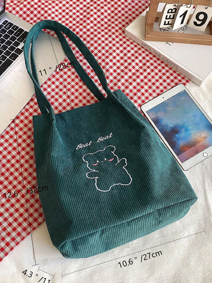 binfenxie - Cartoon Bear Graphic Shoulder Tote Bag  - Women Tote Bags