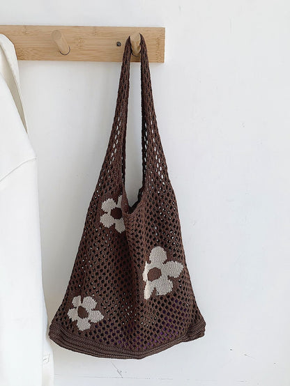 binfenxie - Flower Print Crochet Shopper Bag  - Women Tote Bags