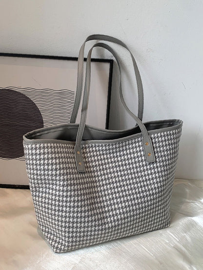 binfenxie - Houndstooth Pattern Shoulder Tote Bag  - Women Tote Bags