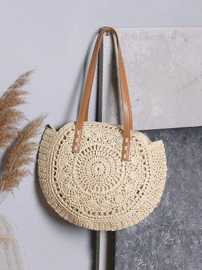 binfenxie - Hollow Out Circle Straw Bag  - Women Tote Bags