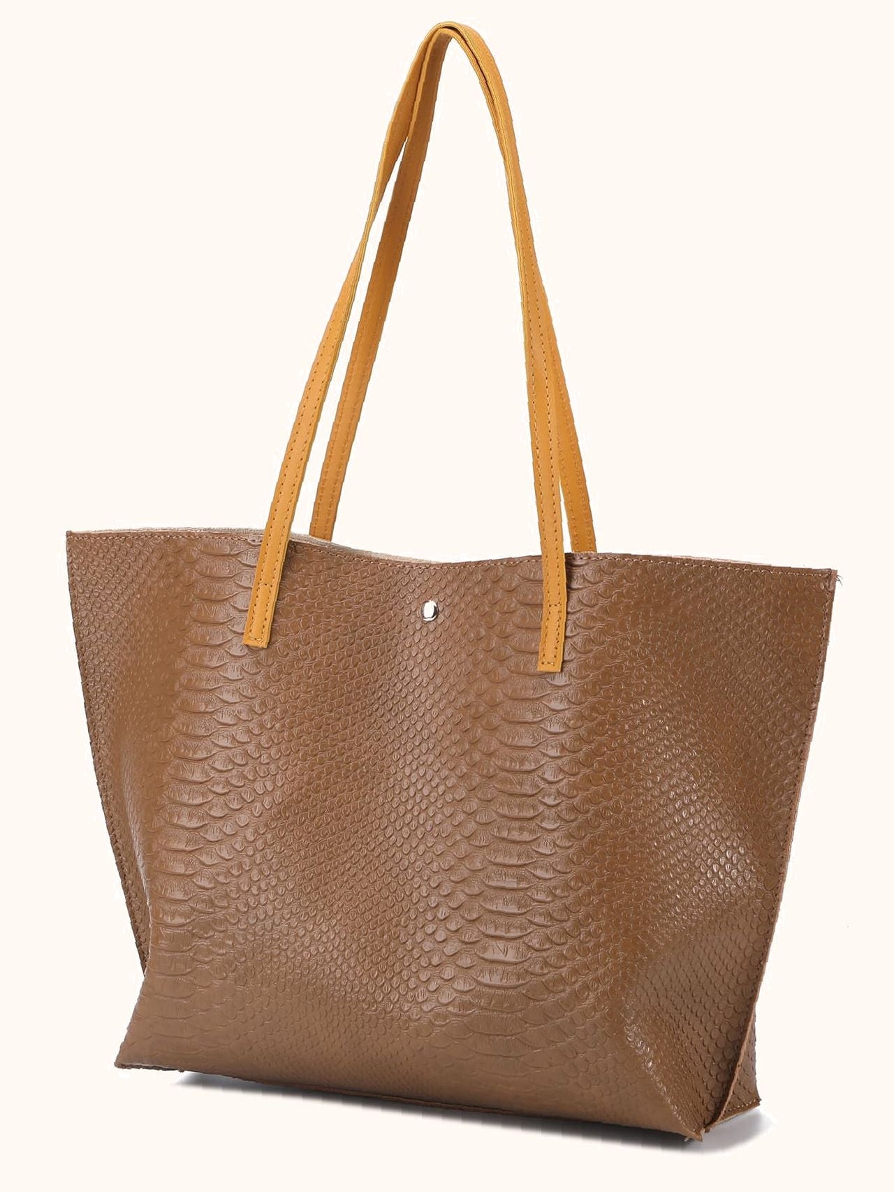 binfenxie - Crocodile Embossed Studded Detail Shoulder Tote Bag  - Women Tote Bags