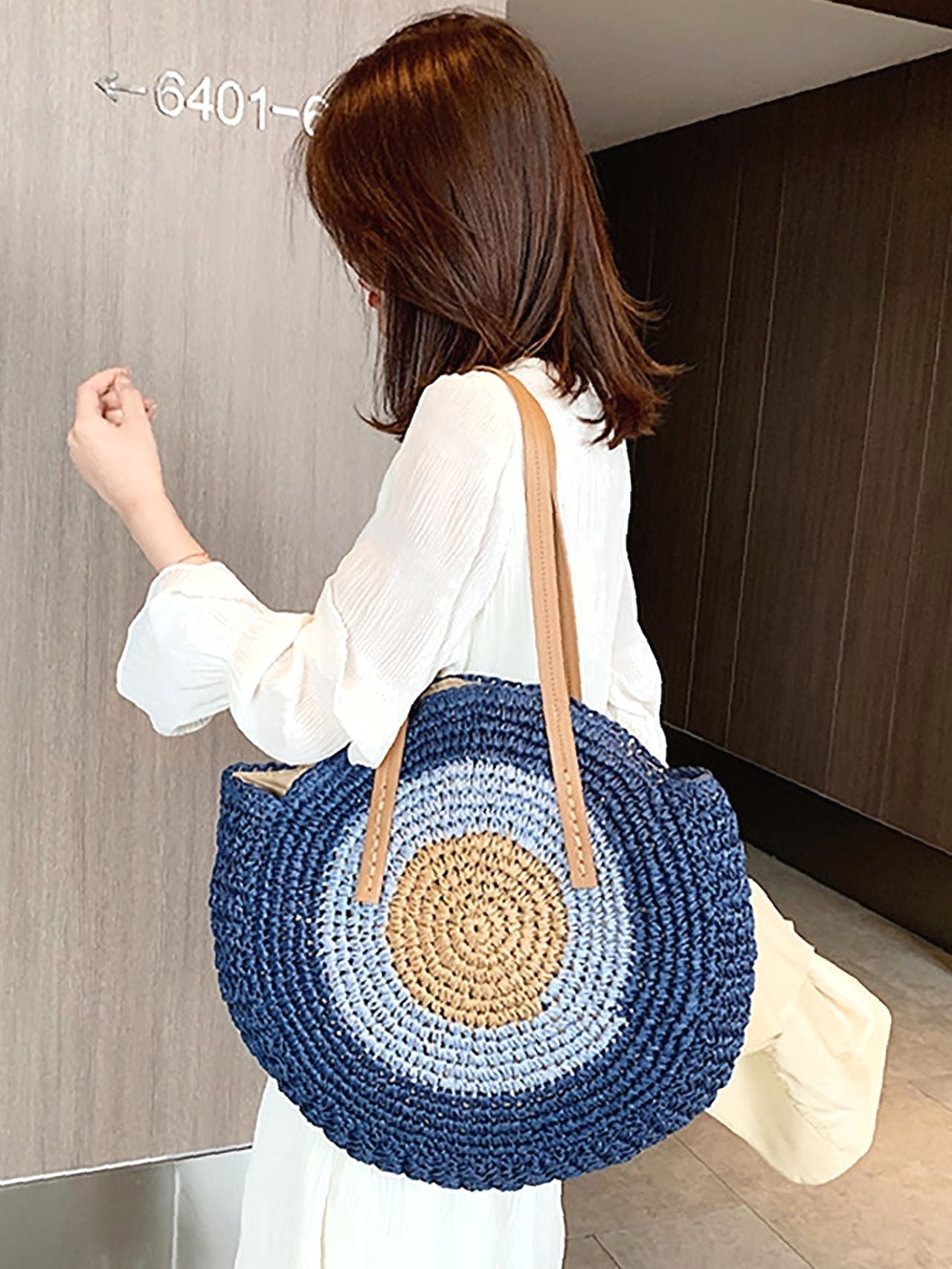 binfenxie - Circle Straw Shoulder Tote Bag  - Women Tote Bags