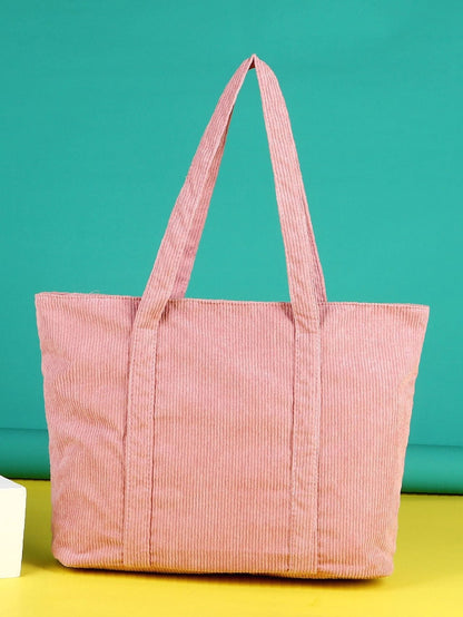 binfenxie - Letter Patch Corduroy Tote Bag  - Women Tote Bags