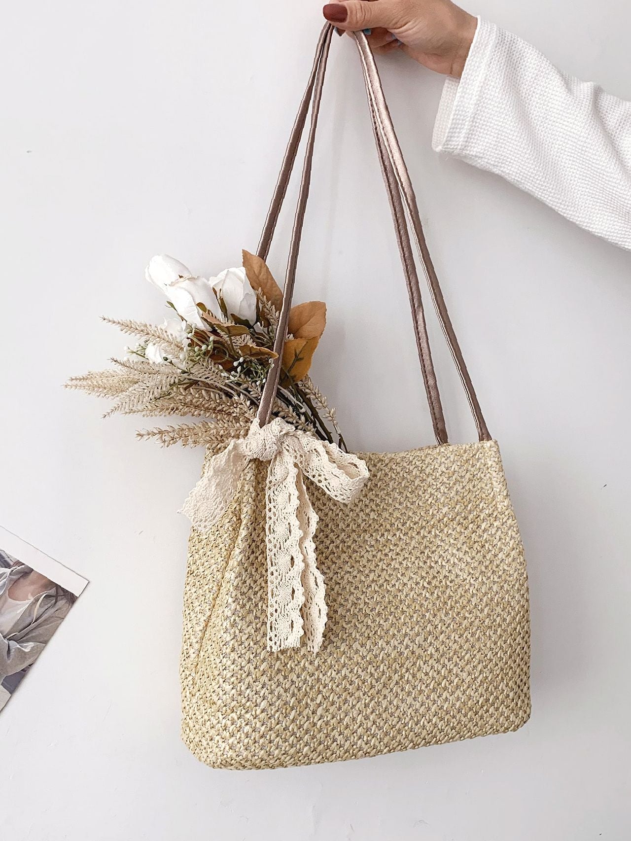 binfenxie - Bow Decor Straw Bag  - Women Tote Bags