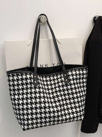 binfenxie - Houndstooth Pattern Shoulder Tote Bag  - Women Tote Bags