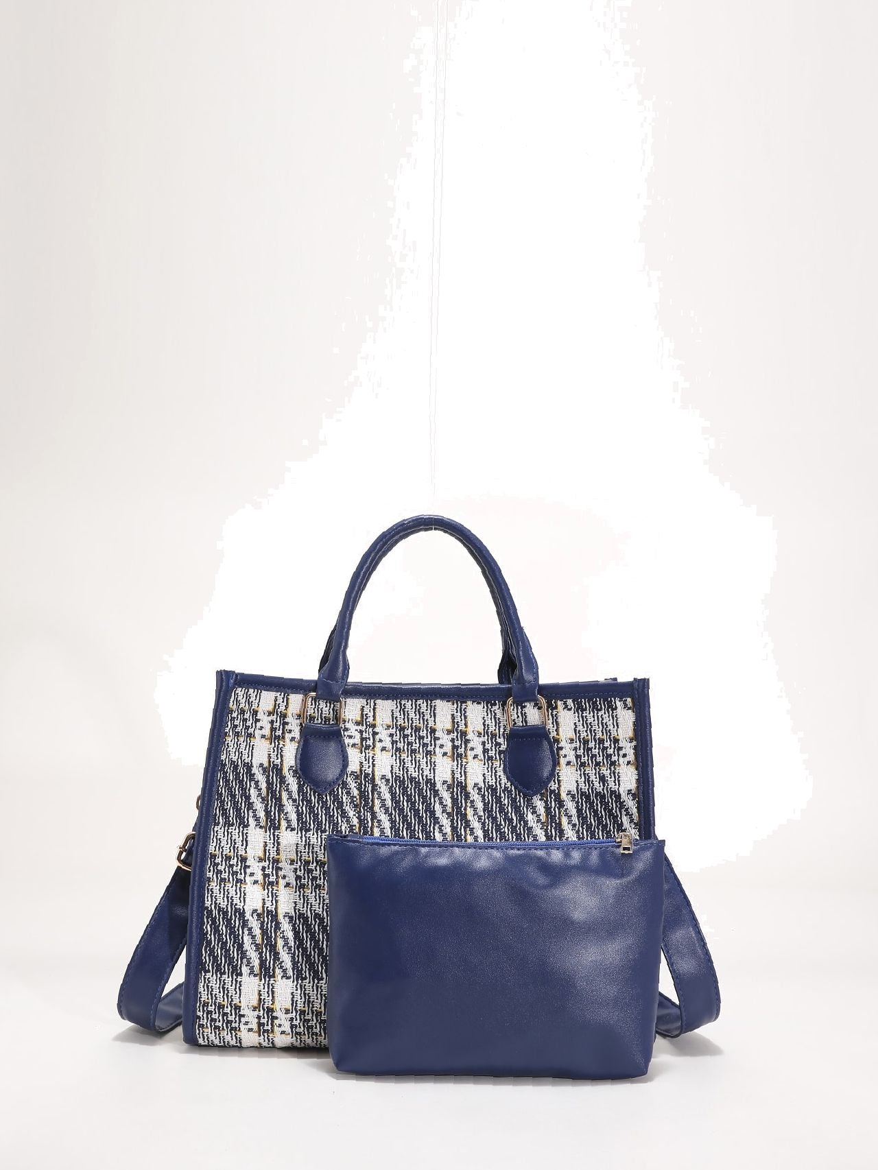 binfenxie - Plaid Top Handle Tote Bag with Inner Pouch  - Women Tote Bags