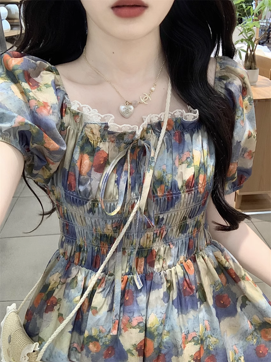 Oil Painting Girl's Floral Long Dress Women's Summer HOT1456