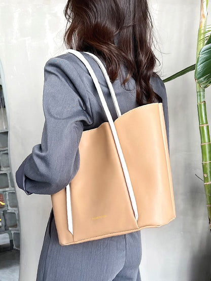 binfenxie - Contrast Binding Shoulder Tote Bag  - Women Tote Bags