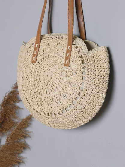 binfenxie - Hollow Out Circle Straw Bag  - Women Tote Bags