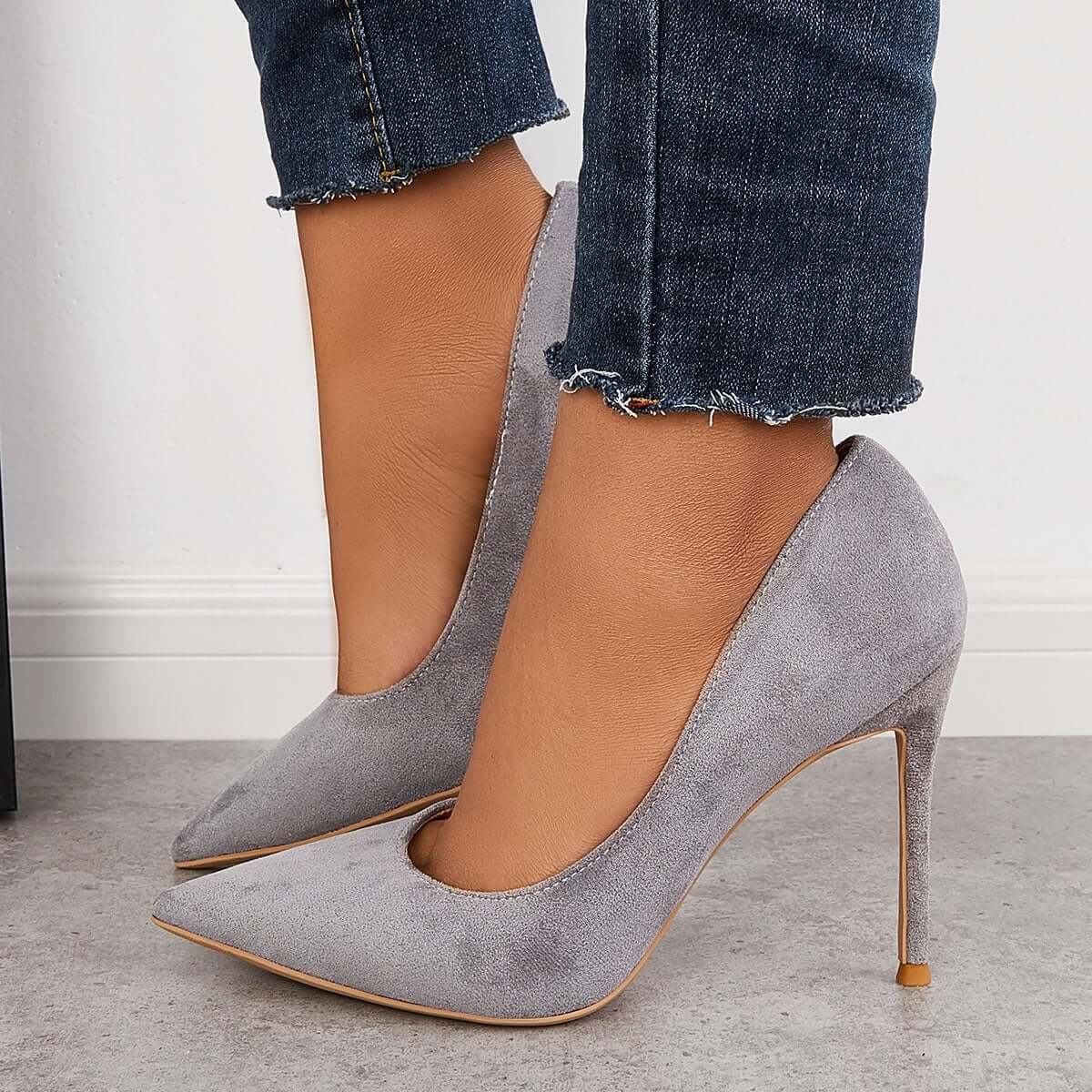 Women Elegant Classic Suede Heels Pointed Toe Dress Pumps Stiletto High Heels