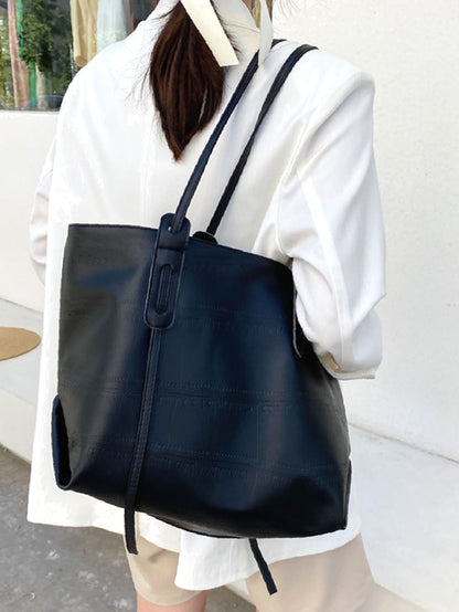 binfenxie - Minimalist Textured Shoulder Tote Bag  - Women Tote Bags