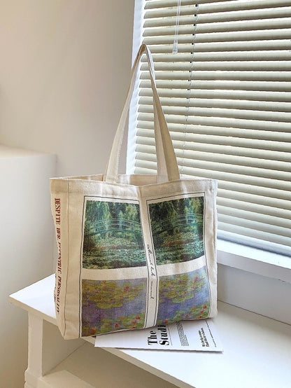 binfenxie - Scenery Print Canvas Tote Bag  - Women Tote Bags