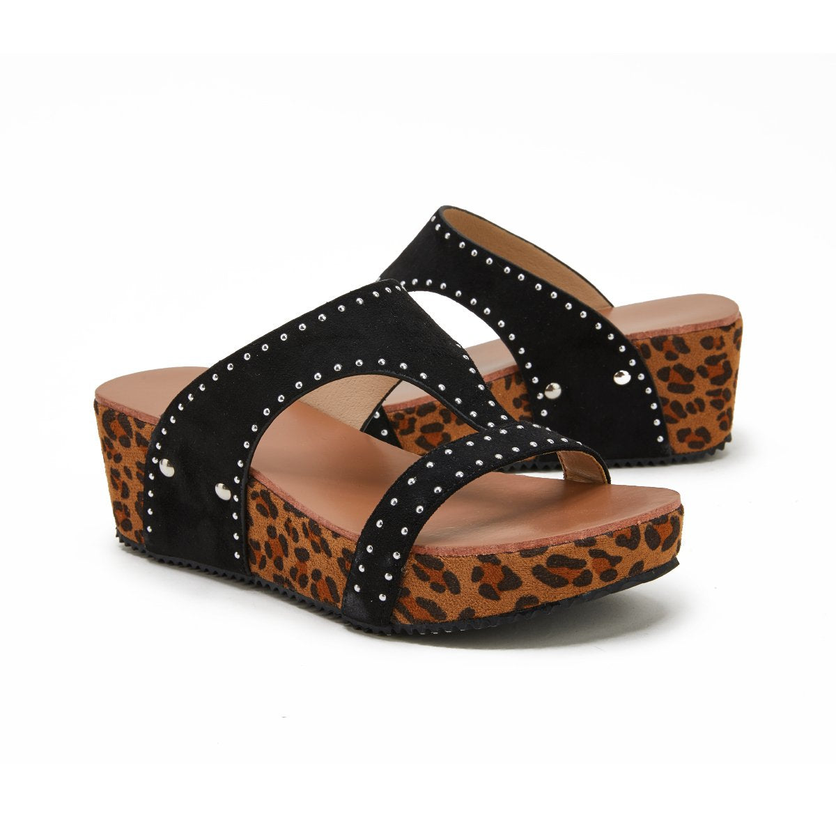 Women Leopard Printed Slip on Wedges Heel Gladiator Pumps Slide Sandals