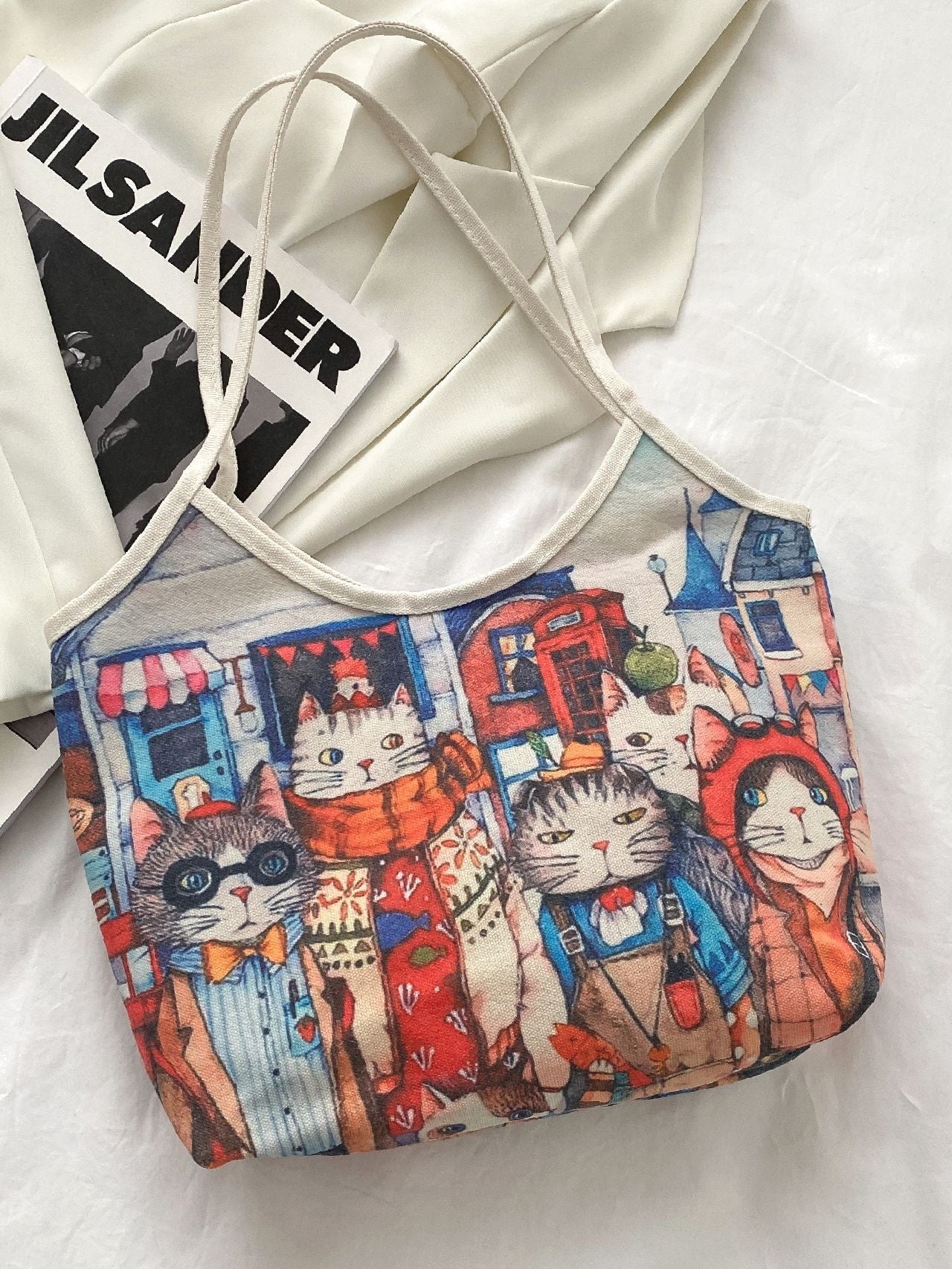 binfenxie - Cartoon Cat Print Tote Bag  - Women Tote Bags