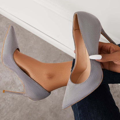 Women Elegant Classic Suede Heels Pointed Toe Dress Pumps Stiletto High Heels