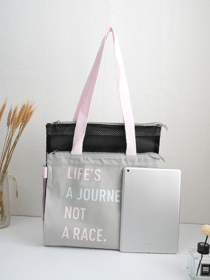 binfenxie - Letter Graphic Colorblock Shopper Bag  - Women Tote Bags