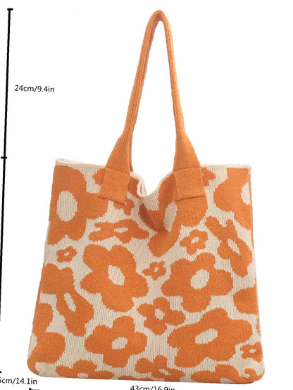 binfenxie - Floral Graphic Large Capacity Crochet Bag  - Women Tote Bags