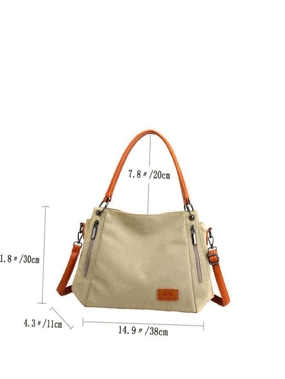 binfenxie - Zipper Decor Two Tone Shoulder Tote Bag  - Women Tote Bags