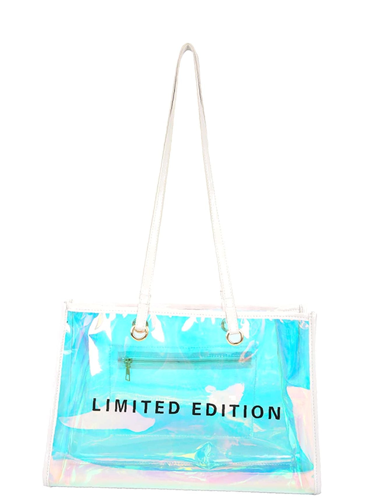 binfenxie - Holographic Pattern Letter Graphic Shoulder Tote Bag  - Women Tote Bags